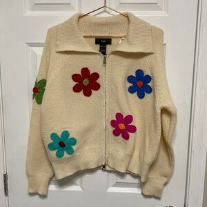Rain Cream Cardigan with‎ Colorful Floral Accents
